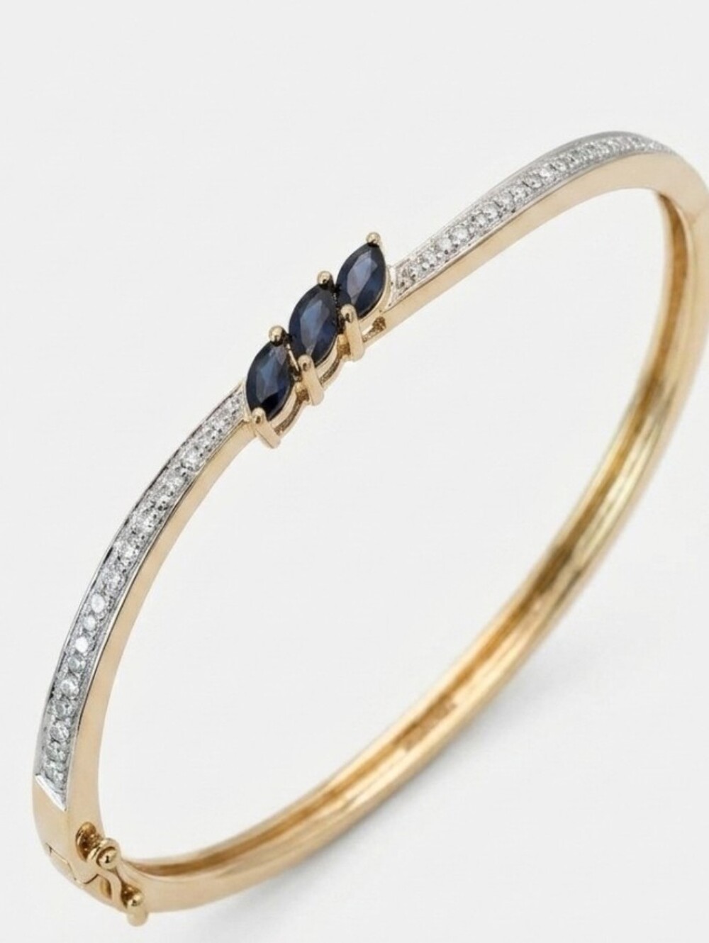 Genuine Blue Sapphire & Diamond Bracelet Yellow Gold Vermeil